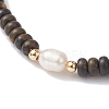Natural Coffee Jasper Rondelle & Pearl Beaded Stretch Bracelets BJEW-JB09918-02-3