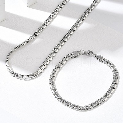 304 Stainless Steel Box Chain Necklaces & Bracelets Sets SJEW-D091-12P-1