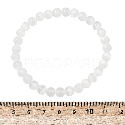 Natural Selenite Round Beaded Stretch Bracelet BJEW-D024-01B-1