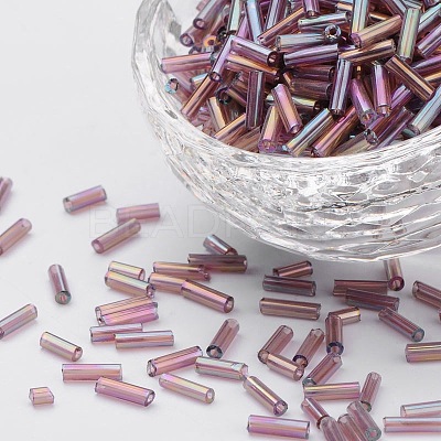 Transparent Colours Rainbow Glass Bugle Beads X-TSDB6MM176-1