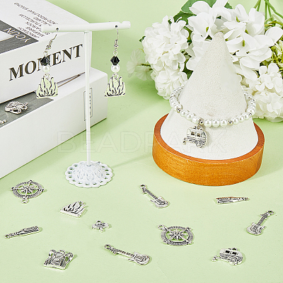 64Pcs 8 Style Camping Theme Tibetan Style Alloy Pendants FIND-SC0008-57-1