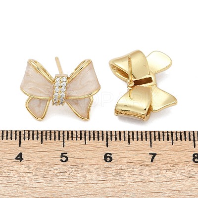 Brass Micro Pave Clear Cubic Zirconia Stud Earrings EJEW-H154-13G-1