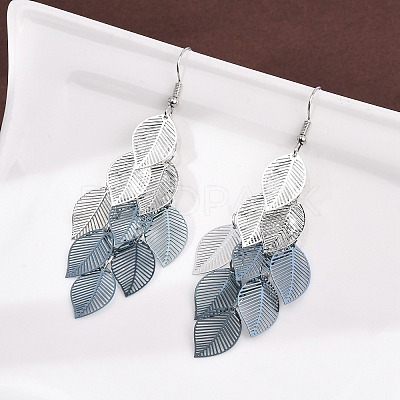 430 Stainless Steel Leaf Dangle Earrings EJEW-A137-08P-03-1