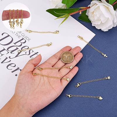 8Pcs 4 Style Brass Micro Pave Cubic Zirconia Chain Extender KK-SZ0005-61-1