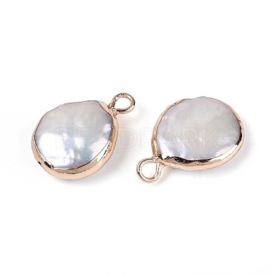 Electroplated Natural Keshi Pearl Flat Round Pendants PEAR-S018-02C-01B-1