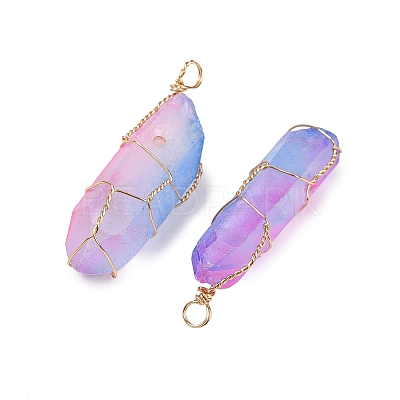 16Pcs Electroplated Raw Rough Natural Quartz Crystal Pendants PALLOY-AB00115-1