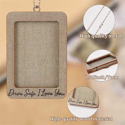 Rectangle with Word Drive Safely I Love You Wood Hanging Photo Frame HJEW-SP0001-19C-1