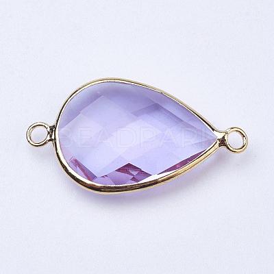 Golden Tone Brass Glass Teardrop Links connectors GLAA-J010A-HF02-G-1