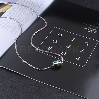 304 Stainless Steel Pride Flag/Rainbow Flag Column Pendant Box Chain Necklaces for Men WG592AE-01-1