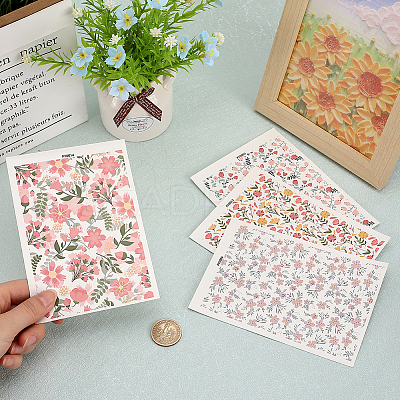 20 Sheets 4 Style Flower Pattern Ceramics Clay Water Transfer Paper DIY-CP0010-36B-1