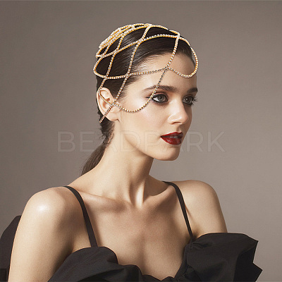 Rhinestone Mesh Headpiece Cap AJEW-WH0413-82A-1