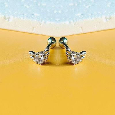 Angel Wing Heart 316L Surgical Stainless Steel Pave Cubic Zirconia Tongue Rings FS-WG901EE-03-1