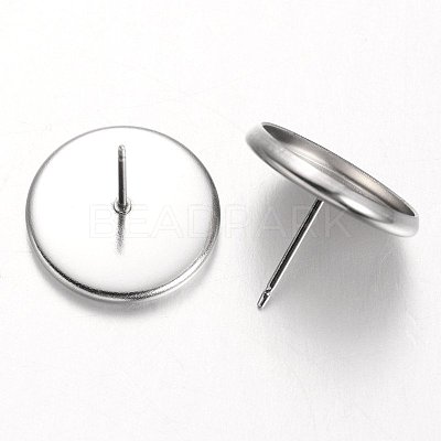 Tarnish Resistant Flat Round Stainless Steel Stud Earring Settings X-STAS-M227-14mm-1