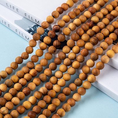Natural Wood Beads Strand X-WOOD-F006-01-6mm-1