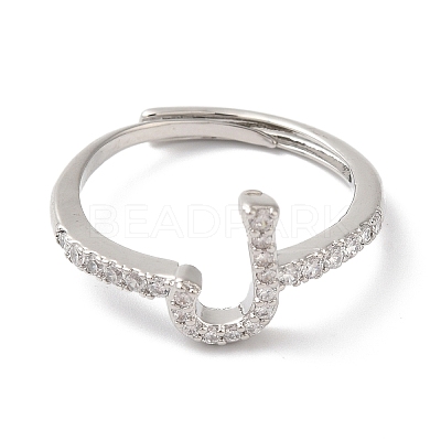 Rack Plating Brass Cubic Zirconia Arabic Letters Adjustable Rings for Women RJEW-S407-10P-02-1