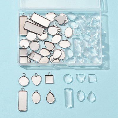 36Pcs 6 Styles 04 Stainless Steel Pendant Cabochon Settings STAS-FS0001-27-1