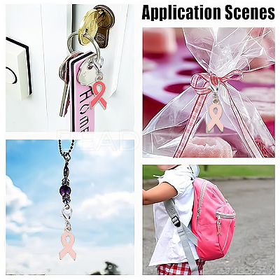60Pcs 2 Colors Awareness Ribbon Shape Alloy Enamel Pendant Decoration HJEW-HY00036-1