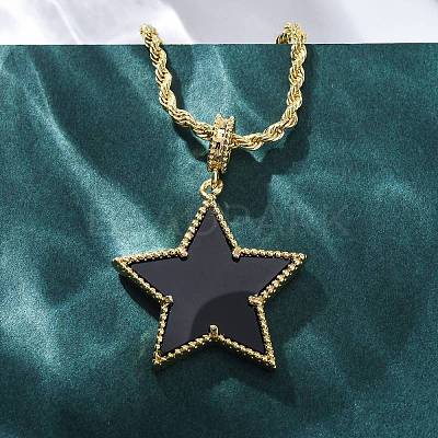 Brass Enamel Star Pendant Necklaces for Women NJEW-K381-09G-01-1