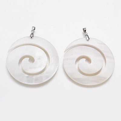 Natural White Shell Mother of Pearl Shell Big Pendants SSHEL-K022-09P-1