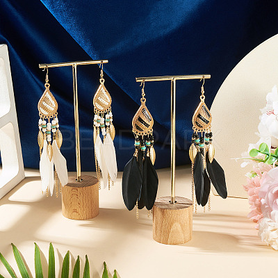 2 Pairs 2 Colors Bohemian Alloy Feather Dangle Earrings EJEW-TA0001-78A-1