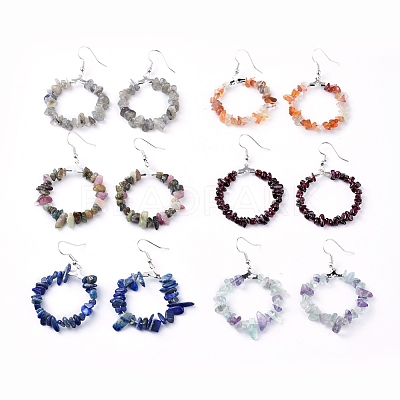 Natural & Synthetic Mixed  Gemstone Dangle Earrings EJEW-E255-D-1
