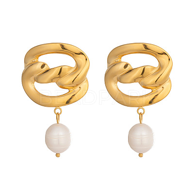 304 Stainless Steel Freshwater Pearl Dangle Stud Earrings for Women VW9874-1
