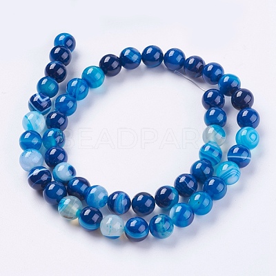 Round Dyed Natural Striped Agate/Banded Agate Beads Strands G-G582-8mm-10-1