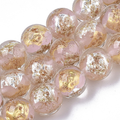 Handmade Gold Sand Lampwork Bead Strands FOIL-T003-01G-1