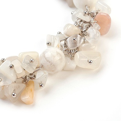 Natural White Moonstone Dangle Earrings and Bracelets Sets SJEW-JS00972-1