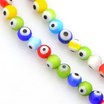 Handmade Evil Eye Lampwork Round Bead Strands LAMP-J031-4mm-M-1