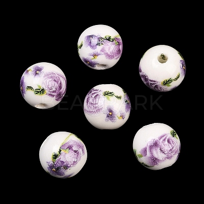 Floral Printed Porcelain Beads X-PORC-Q199-12mm-01-1