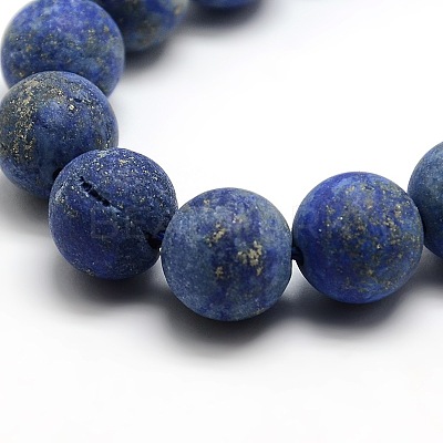 Natural Frosted Lapis Lazuli Round Bead Strands G-M064-10mm-08-1