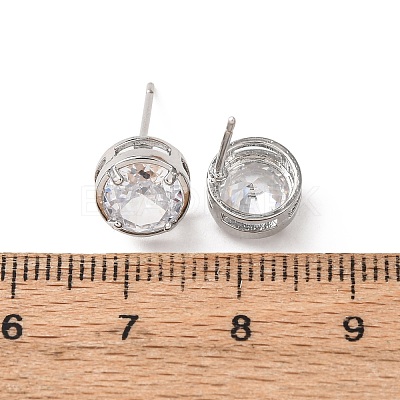 Brass Micro Pave Clear Cubic Zirconia Stud Earrings EJEW-C174-02H-P-1