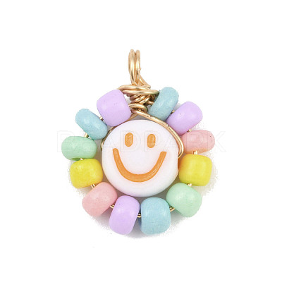 Glass Seed & Acrylic Pendants PALLOY-JF04485-1