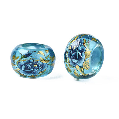 Flower Printed Transparent Acrylic Rondelle Beads TACR-S160-01-B01-1