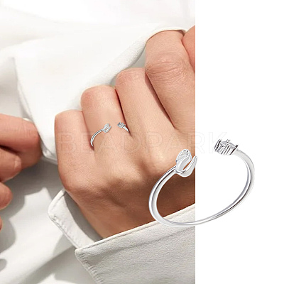 1Pc Letter Brass Rhinestone Open Cuff Rings for Women AJEW-LP0004-47E-S-1
