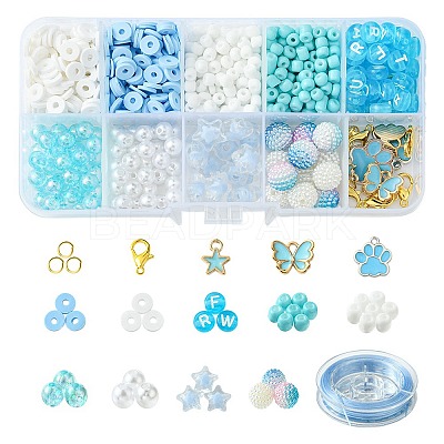 DIY Round Acrylic & Glass Beads Bracelets Jewelry Kits DIY-FS0006-29B-1
