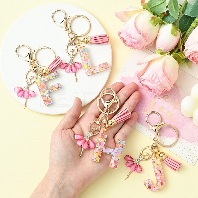 Letter A~Z Transparent Glitter Resin Pendant Keychains KEYC-FZ00024-25-1