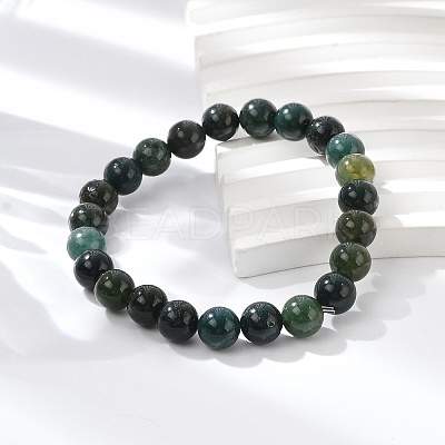 Natural Moss Agate Beaded Stretch Bracelets B072-5-1