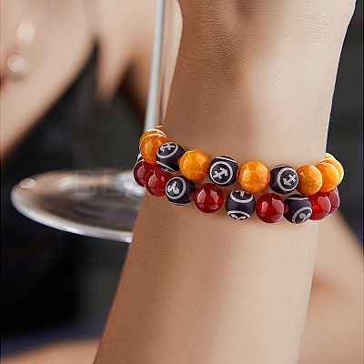 Natural Red Agate Round Beaded Stretch Bracelet BJEW-SW00077-08-1
