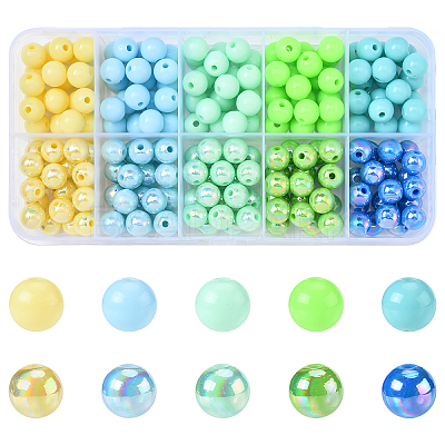 200Pcs 10 Colors Opaque Acrylic Beads MACR-YW0003-77-1