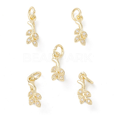 Rack Plating Brass Pave Cubic Zirconia Leaf Shape Ice Pick Pinch Bails X-KK-G464-07LG-1