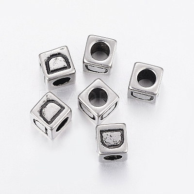 304 Stainless Steel Large Hole Letter European Beads LS-STAS-H428-01AS-D-1