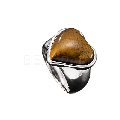 304 Stainless Steel with Natural Tiger Eye Finger Rings for Men FS-WG9BB25-10-1