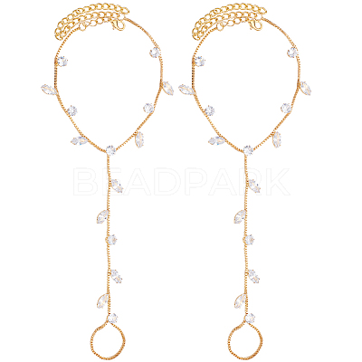 2Pcs Brass Clear Cubic Zirconia Box Chain Bracelets for Women BJEW-BBC0001-09G-1