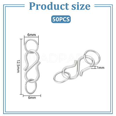 50Pcs 304 Stainless Steel S-Hook Clasps FIND-UN00008-1