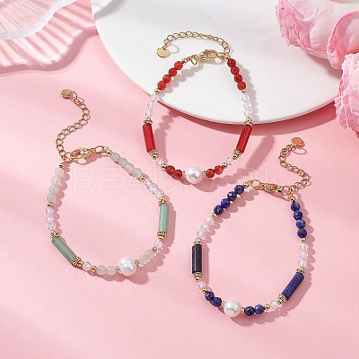 Natural Gemstone & Cultured Freshwater Pearl Beaded Bracelets for Women BJEW-JB13218-1