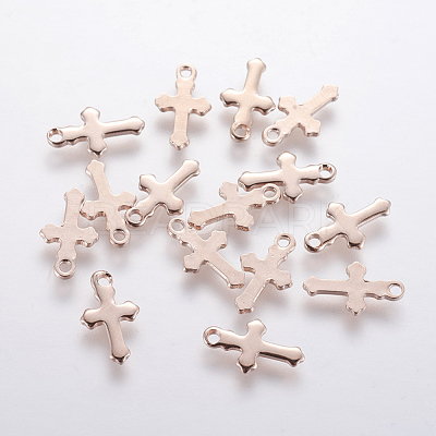 304 Stainless Steel Tiny Cross Charms STAS-F201-01RG-1