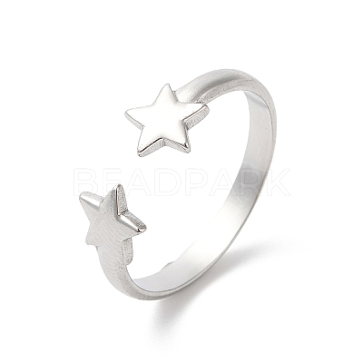 Non-Tarnish 304 Stainless Steel Double Star Open Cuff Ring for Women RJEW-K245-27P-1