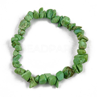 Unisex Chip Synthetic Turquoise Beaded Stretch Bracelets BJEW-S143-23-1